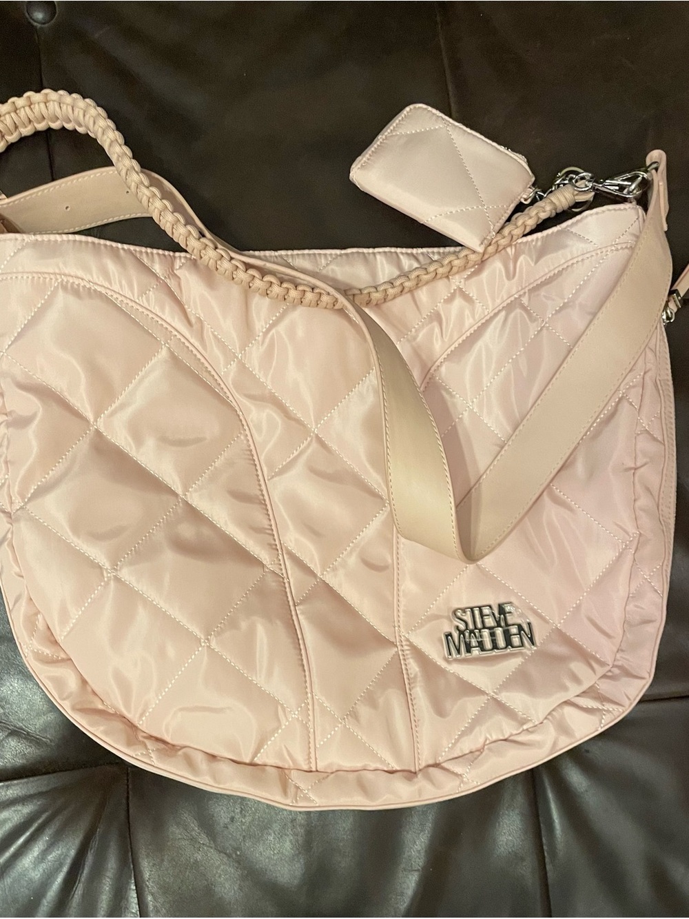 Steve Madden Light Pink Quilted Shoulder Bag with Braided Strap